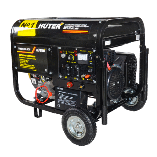 Бензиновый генератор HUTER DY6500LXW с функцией сварки, с колёсами
