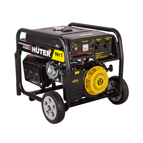 Бензиновый генератор HUTER DY6500LX с колёсами и аккумулятором